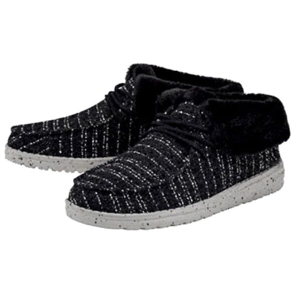 Hey Dude Britt Boucle Black Metallic Thread Fur Cuff Lined Ankle Boots Size 6 - Picture 1 of 11